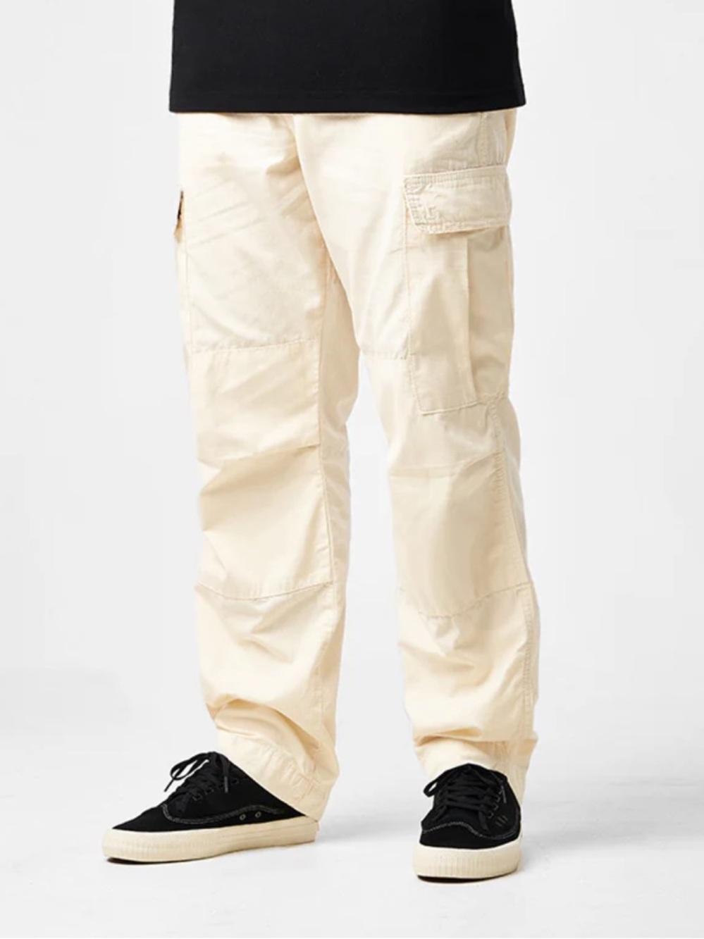 Route One Cream White Textured Streetwear Cotton Cargo Pants